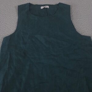 Visible Art Top Womens Medium Green Linen Blend Tank Sleeveless Shell Minimalist